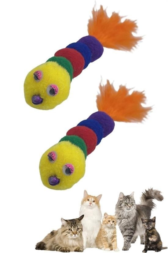 BUFFER® Yumuşacık İpli Tırtıl Şeklinde Rengarenk Sevimli Evcil Hayvan Oyuncağı - UcuzaGeliyor