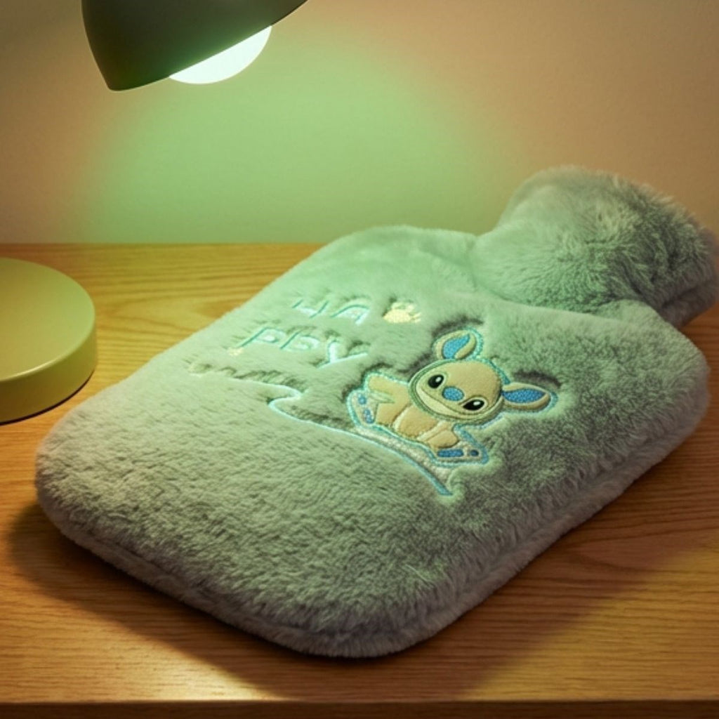 Mutlu Robot Hayvan Figürlü Gri Peluş Sıcak Su Torbası 1 Lt - Yumuşak Kılıf, Uzun Süre Sıcak Tutan Termal Su Torbası