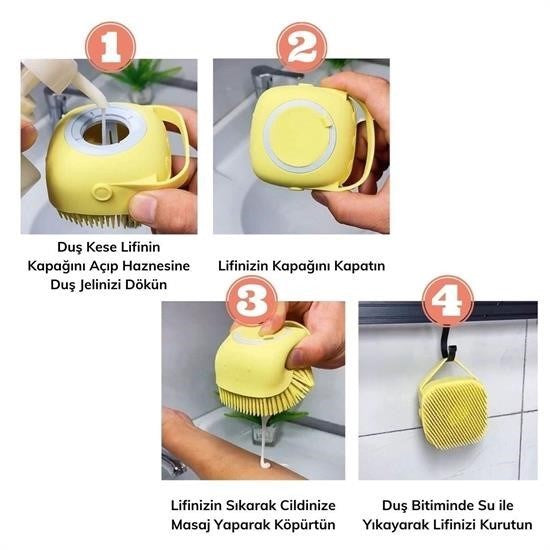 BUFFER® Yumuşak Silikon Malzemeli Esnek Jel Hazneli Masaj Fonksiyonlu Etkili Banyo Duş Kese Lifi