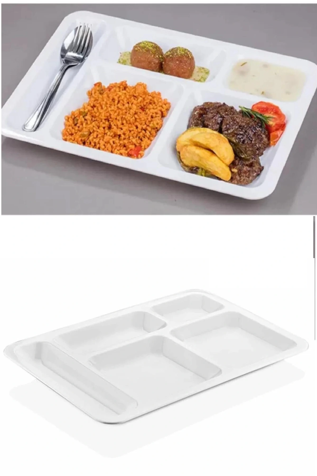 1 Adet  5 Bölmeli Kırılmaz Tabldot Tabak Self Servis Yemekhane Okul Lokanta Tabildot (40 Cm X28 Cm)