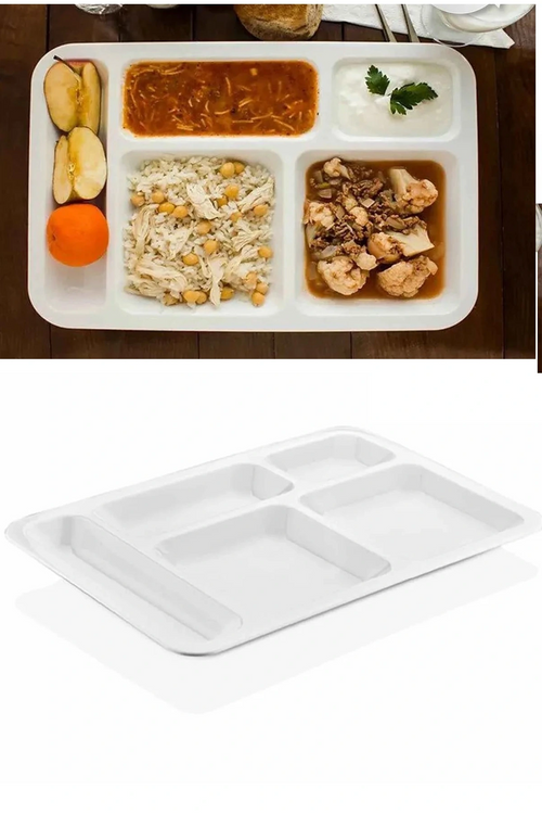 1 Adet  5 Bölmeli Kırılmaz Tabldot Tabak Self Servis Yemekhane Okul Lokanta Tabildot (40 Cm X28 Cm)