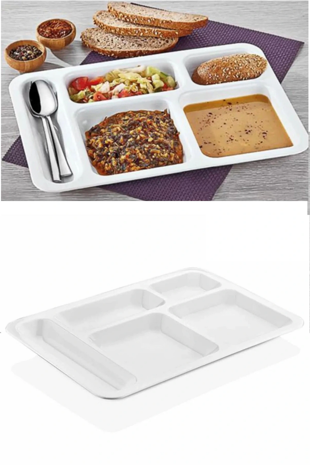 1 Adet  5 Bölmeli Kırılmaz Tabldot Tabak Self Servis Yemekhane Okul Lokanta Tabildot (40 Cm X28 Cm)