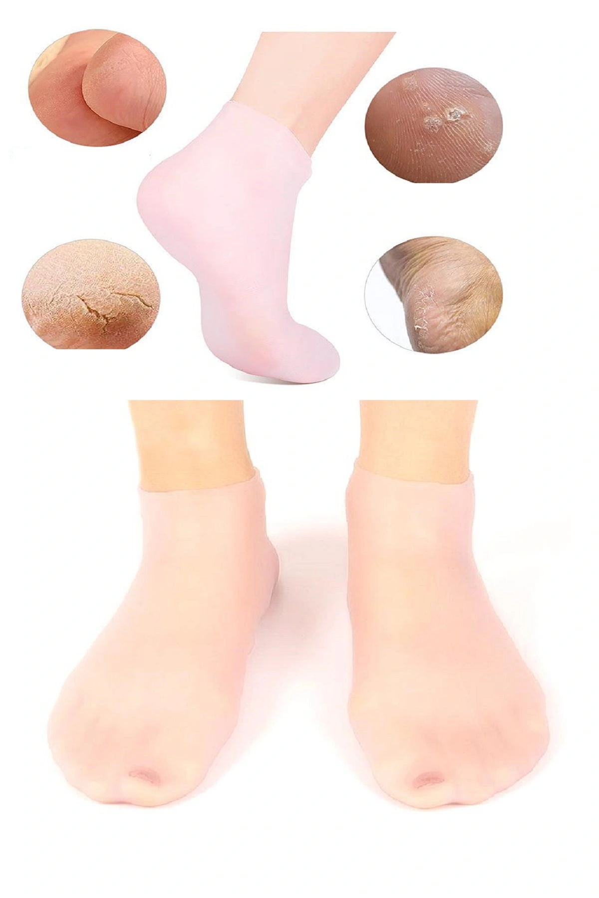 1 Çift Silikon Jel Topuk Nemlendirici Çorap Ayak Bakımı Çatlama Koruyucu Krem Çorabı