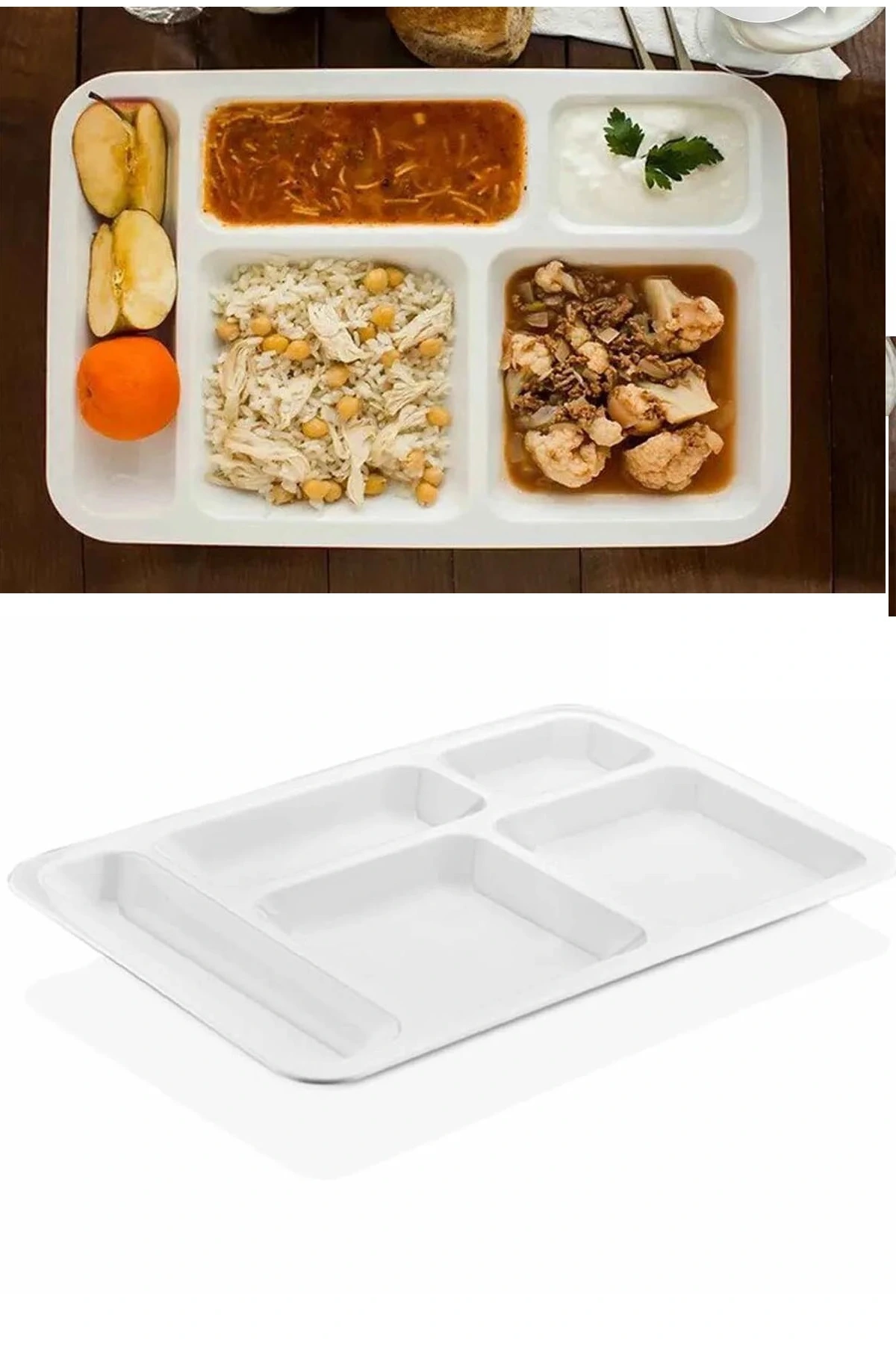 10 Adet  5 Bölmeli Kırılmaz Tabldot Tabak Self Servis Yemekhane Okul Lokanta Tabildot (40 Cm X28 Cm)