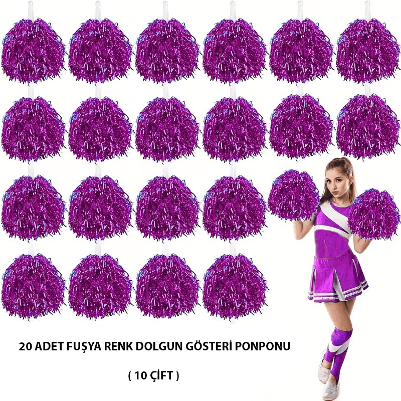 10 Çift ( 20 Adet ) Fuşya Renk 23 Nisan 19 Mayıs 29 Ekim Okul Gösteri Ponponları