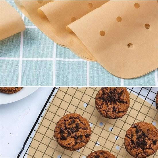 50 Adet Air Fryer Pişirme Kağıdı Tek Kullanımlık Hava Fritöz Yapışmaz Yağlı Kağıt Delikli Model - UcuzaGeliyor