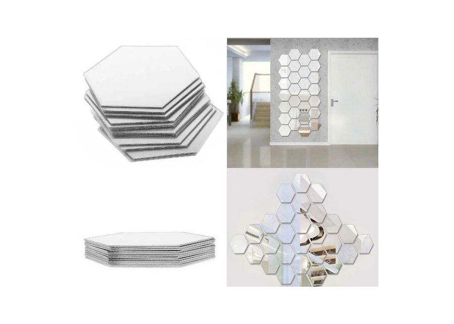 12 Adet Orta Boy Yapışkanlı Dekoratif Akrilik Ayna Altıgen