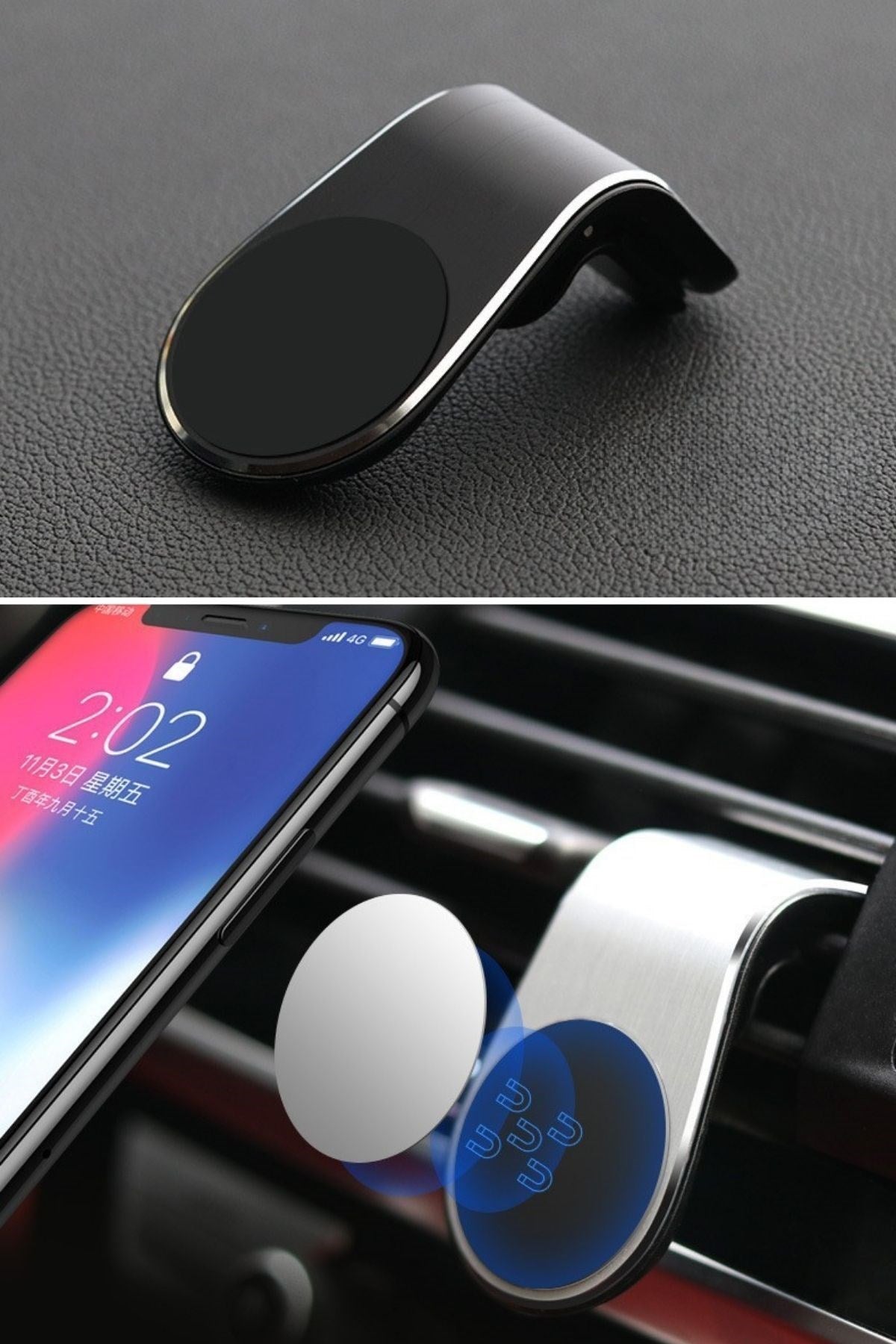 BUFFER ® Havalanndırma Izgarasına Takılabilen Mandallı Mıknatıslı Oto Araç Içi Manyetik Telefon Tutucu