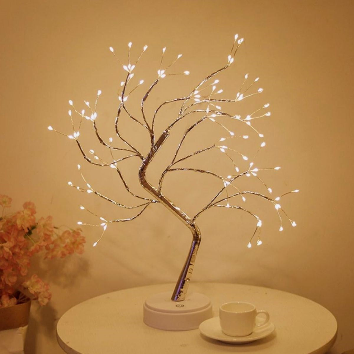 Masaüstü Peri Ağaç LED Lamba - Gün Işığı Rengi, 3 Kademeli Işık Ayarlı, Şarjlı Dekoratif Ortam Aydınlatması