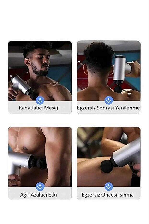 Yeni Nesil Masaj Tabancası 4 Başlıklı Sporcu Şarjlı Kablosuz Bacak Ayak Masaj Aleti Tabancası