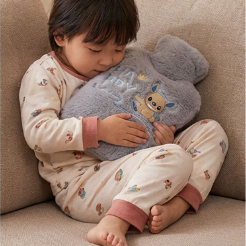 Mutlu Robot Hayvan Figürlü Gri Peluş Sıcak Su Torbası 1 Lt - Yumuşak Kılıf, Uzun Süre Sıcak Tutan Termal Su Torbası