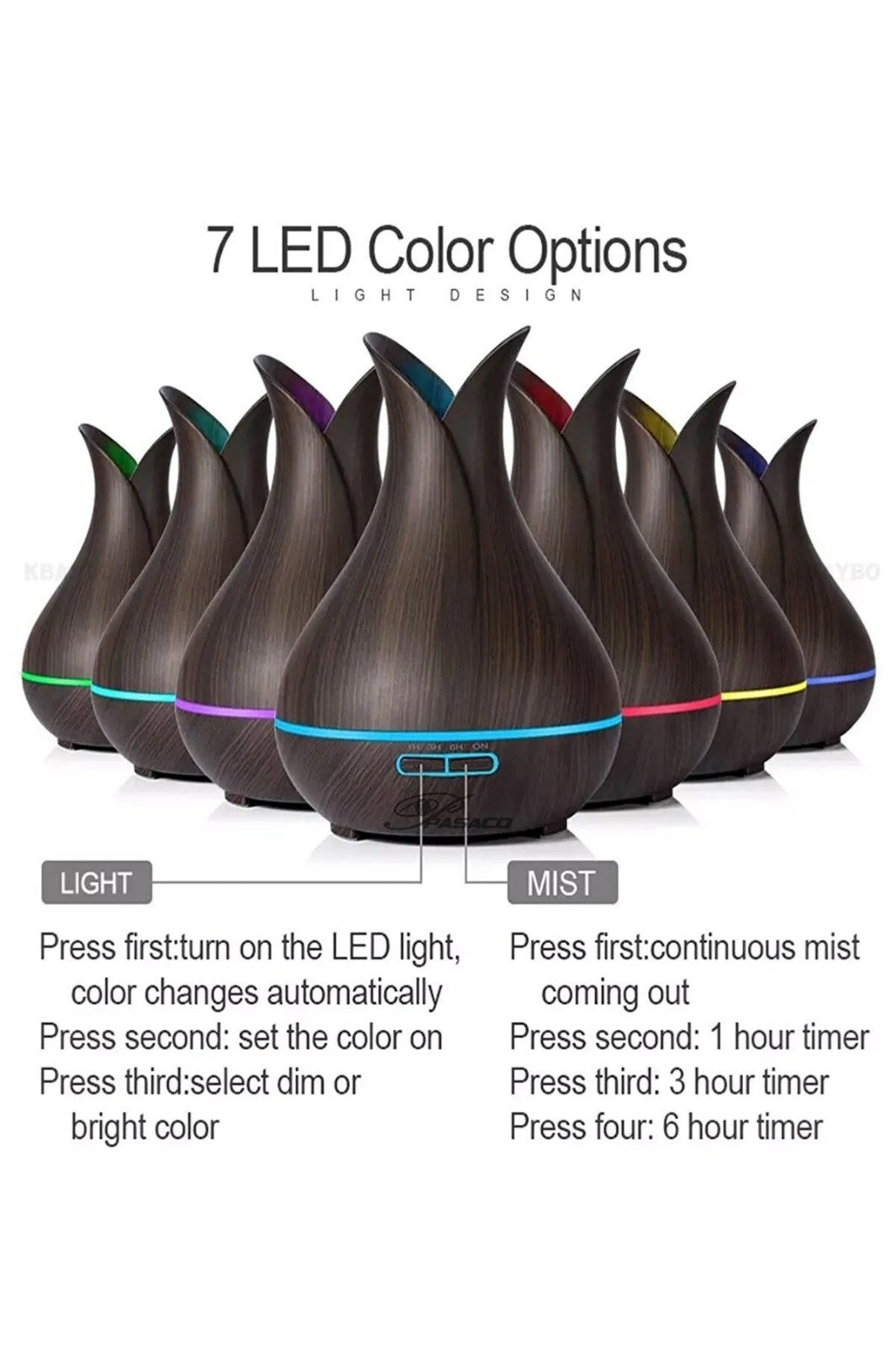 SONX Ultrasonik Aroma Difüzörü 7 Renk Led Işıklı Aromatik Oda Kokusu Hava Nemlendirici 500 Ml