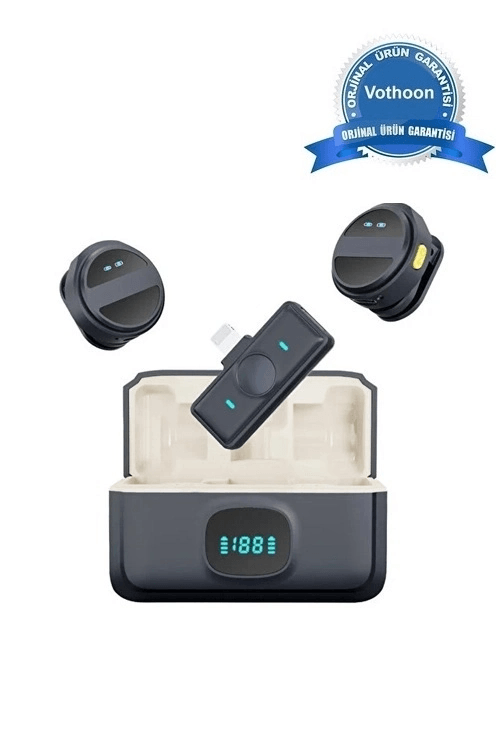 2 Adet Profesyonel Kablosuz Yaka Mikrofonu Lighting Uyumlu Manyetik Klipsli