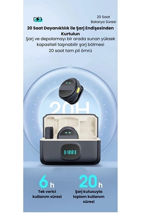 2 Adet Profesyonel Kablosuz Yaka Mikrofonu Lighting Uyumlu Manyetik Klipsli