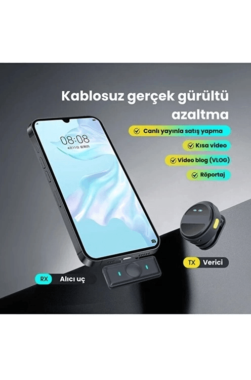 2 Adet Profesyonel Kablosuz Yaka Mikrofonu Typce Uyumlu Manyetik Klipsli