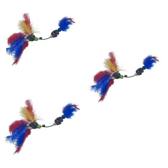 BUFFER® Tüylü Tahta Boncuklu Zilli Kedi Oyuncağı Çok Renkli Kedi Oyuncak - UcuzaGeliyor