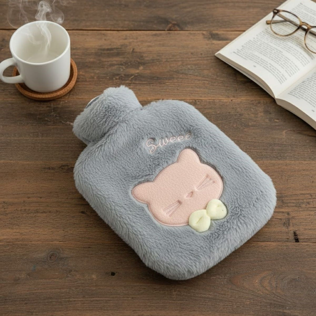 Papyonlu Kedi Figürlü Peluş Sıcak Su Torbası 1 Lt - Yumuşak Kılıf, Uzun Süre Sıcak Tutan Termal Su Torbası