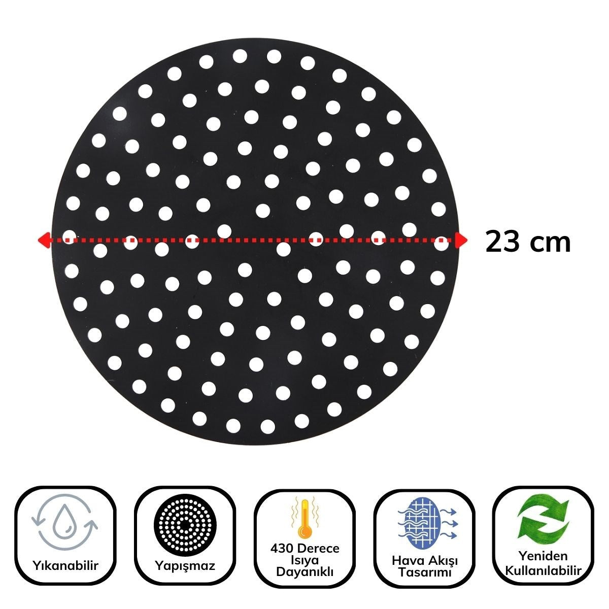 GENEL® Siyah Isıya Dayanıklı Yıkanılabilir Silikon Fırın Ve Airfryer Yuvarlak Model Pişirme Matı 23 Cm - UcuzaGeliyor