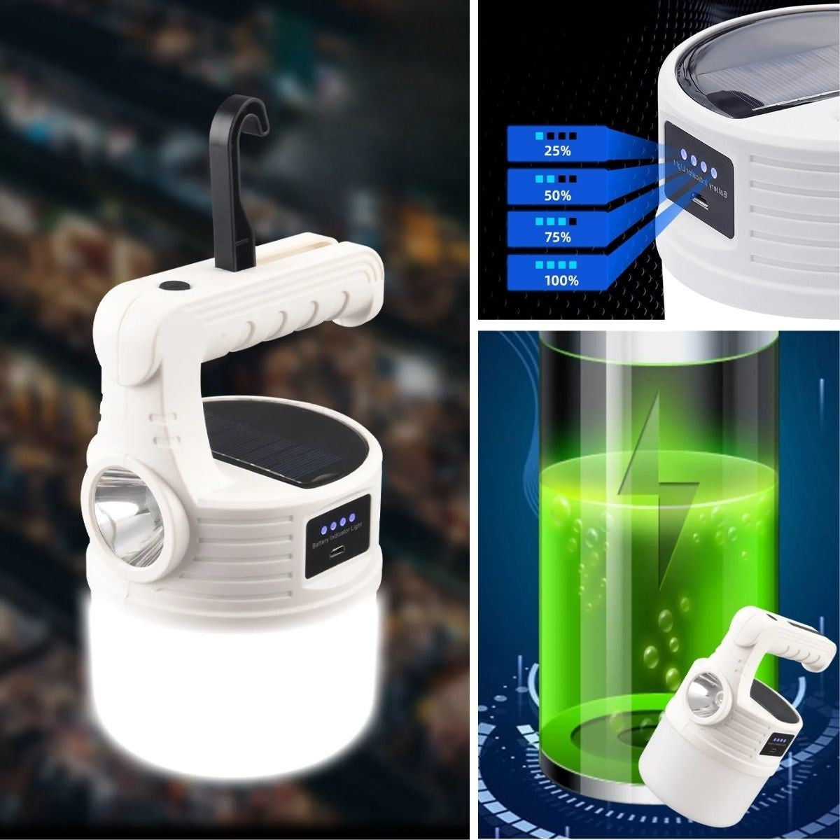 BUFFER® LED Güneş Enerjili Kamp Lambası-2000 Lümen Süper Parlak, 5 Aydınlatma Modlu,USB ile Şarj Edilebilir Dış Mekan,Asılabilir Torch El Feneri - UcuzaGeliyor