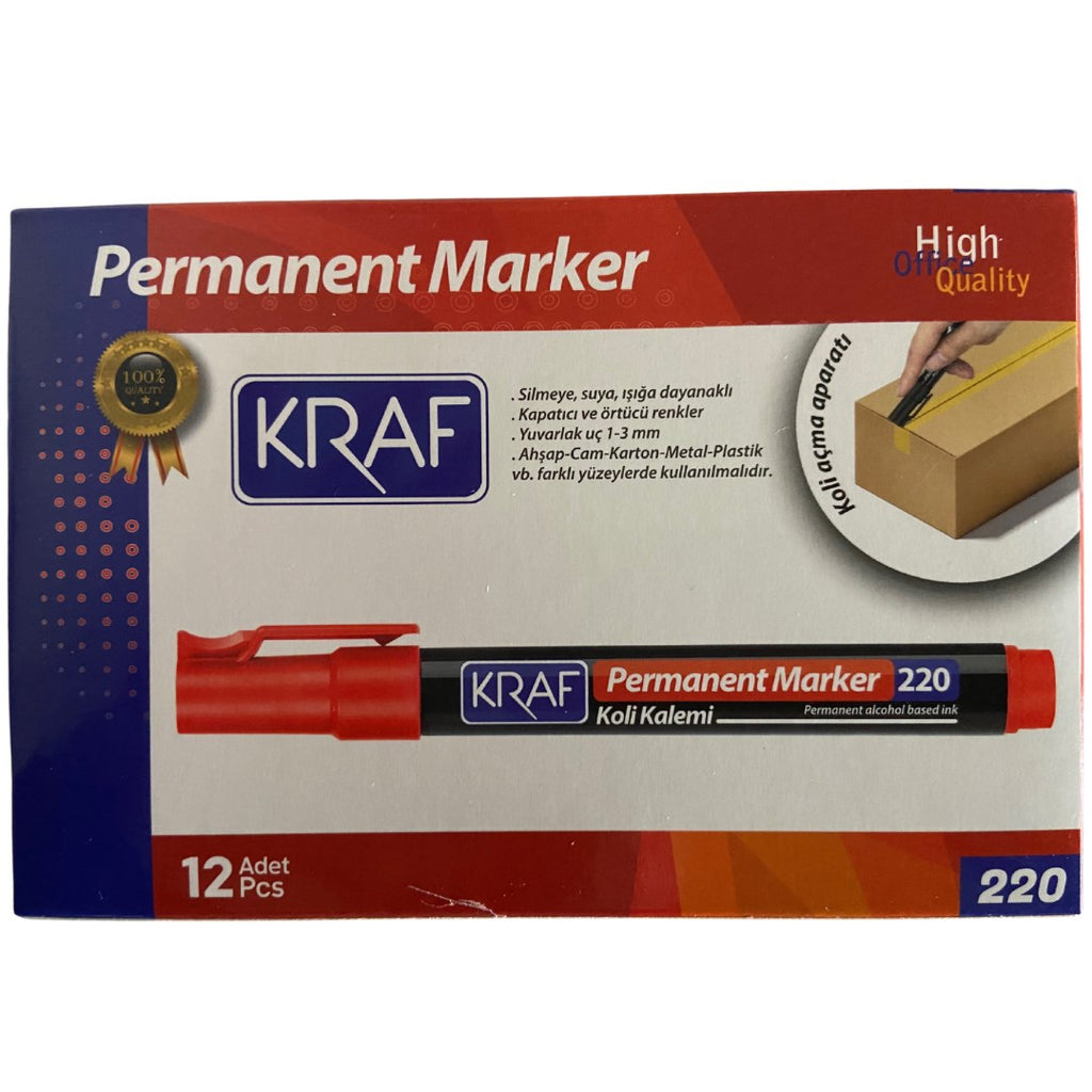 Kraf Permanent Markör Yuvarlak Uc 220 Kırmızı (Koli Kalemi)
