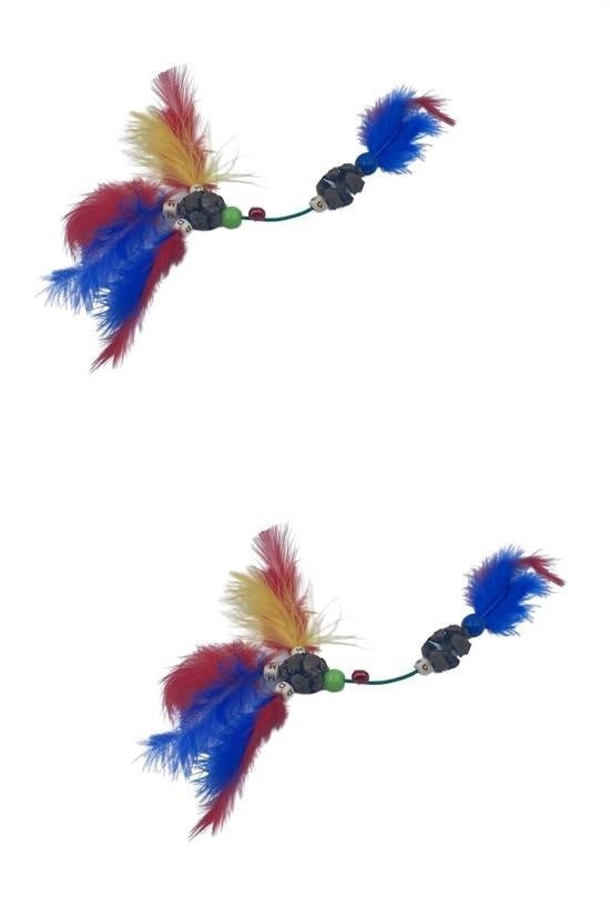 BUFFER® Tüylü Tahta Boncuklu Zilli Kedi Oyuncağı Çok Renkli Kedi Oyuncak - UcuzaGeliyor