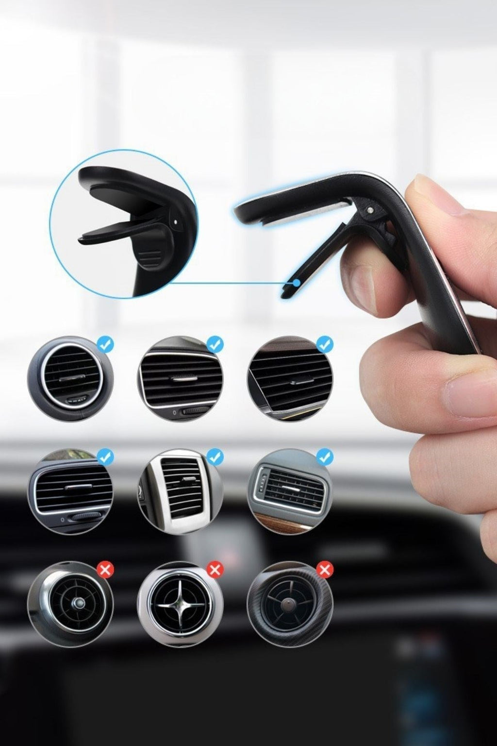 BUFFER ® Havalanndırma Izgarasına Takılabilen Mandallı Mıknatıslı Oto Araç Içi Manyetik Telefon Tutucu