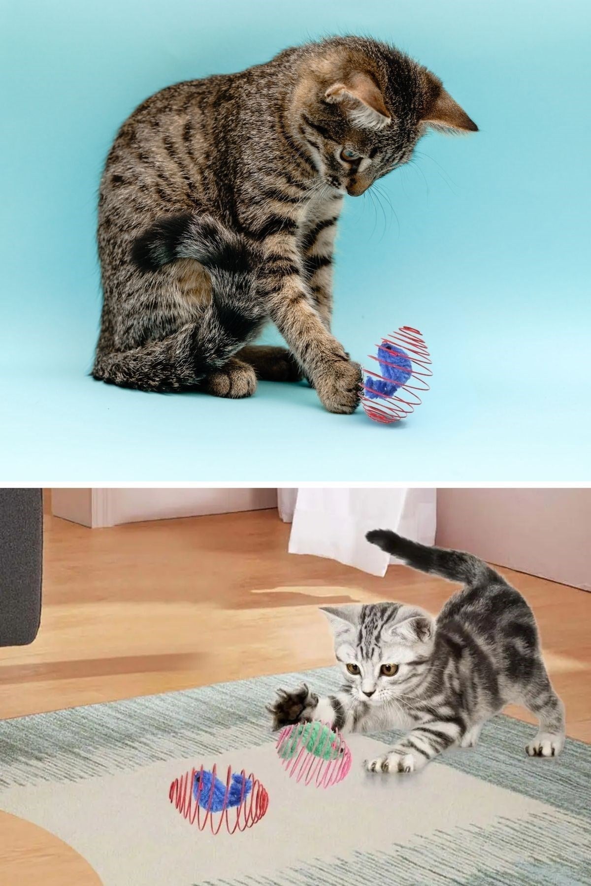 BUFFER® Yaylı Metal Fareli Kafes Kedi Oyun Topu Sıçrayan Spiral Kedi Topu