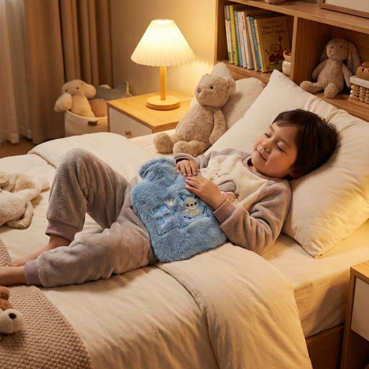 Mutlu Robot Hayvan Figürlü Gri Peluş Sıcak Su Torbası 1 Lt - Yumuşak Kılıf, Uzun Süre Sıcak Tutan Termal Su Torbası