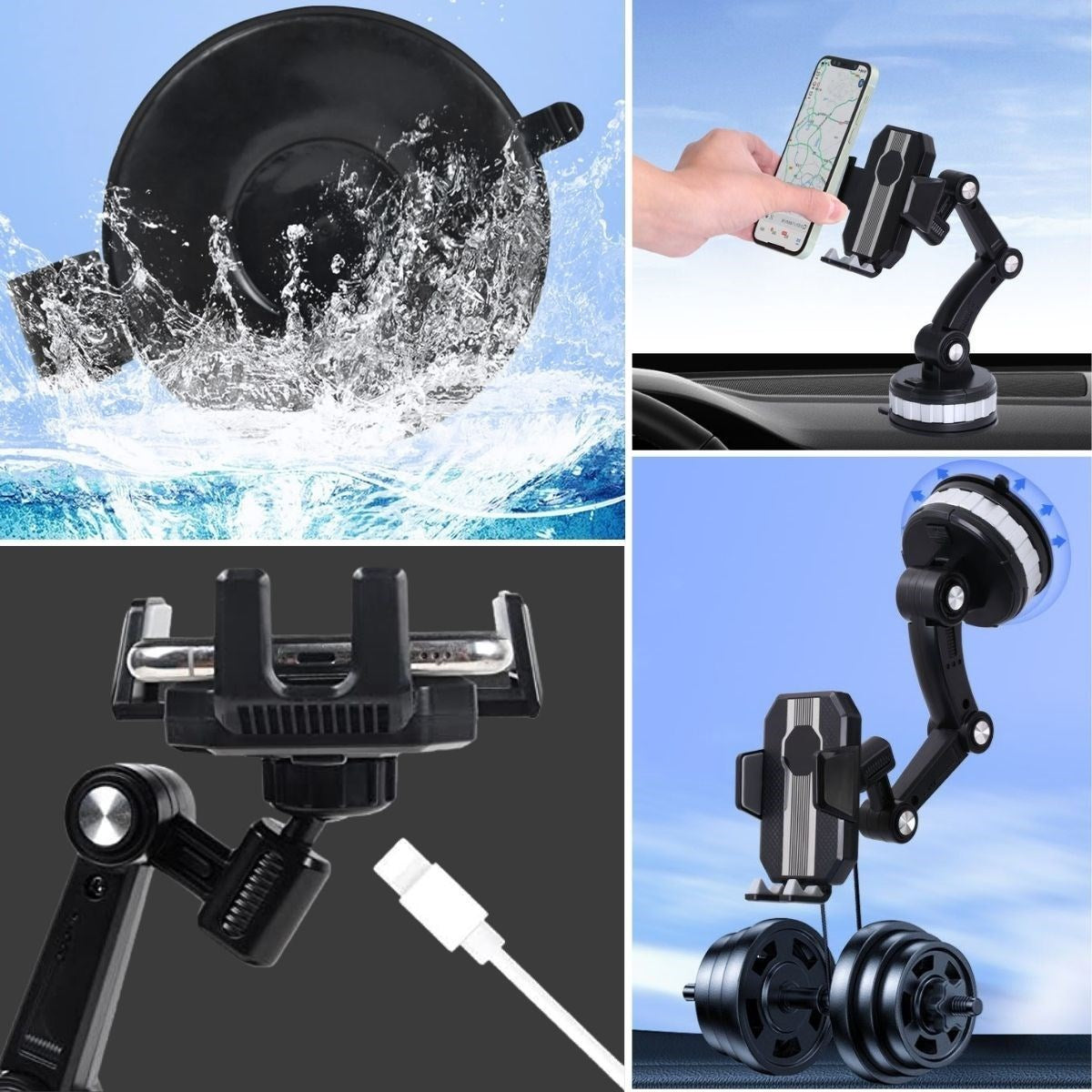 BUFFER® Jel Vantuzlu Cama Takılabilen Güçlü 360 Derece Dönebilen Ayarlanabilir Araç Içi Vantuzlu Telefon Tutucu