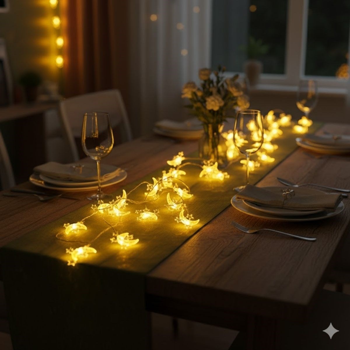 Hilal ve 3 Mini Yıldız Şekilli 3.5 Metre USB LED Işık - 20 LED li Dekoratif Ramazan Dekorasyonu ve Ortam Aydınlatması hakkında ürün açıklaması