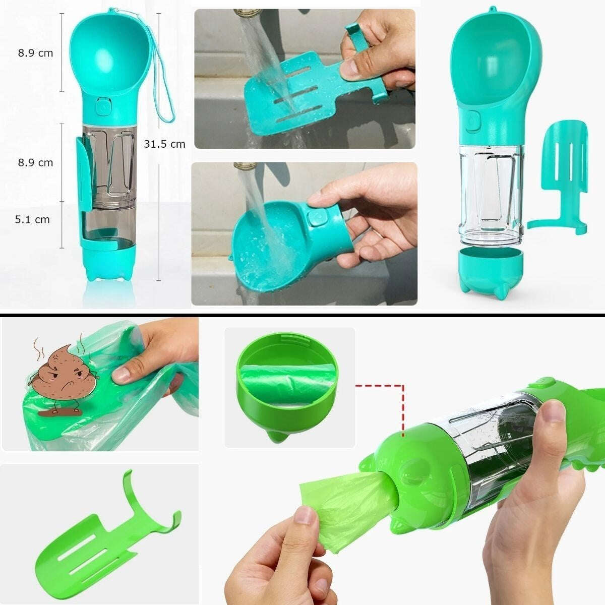 GENEL® Taşınabilir Hazneli Mama Kaplı ,Kaka Poşetli Kedi,Köpek Suluğu-300ml - UcuzaGeliyor