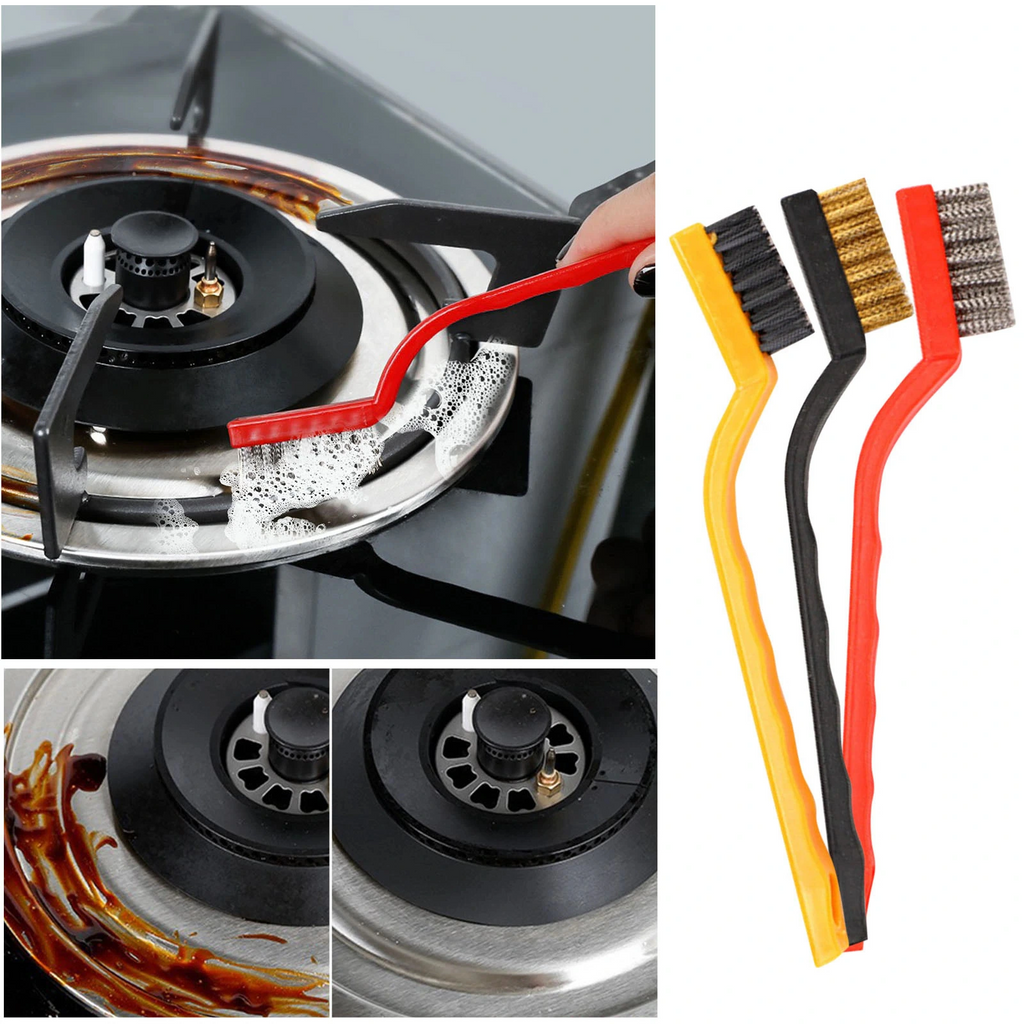 3 Lü Detay Temizlik Fırça Seti  Araba -mutfak Ocak - Fayans Temizlik Fırça (bakır- Demir- Plastik)