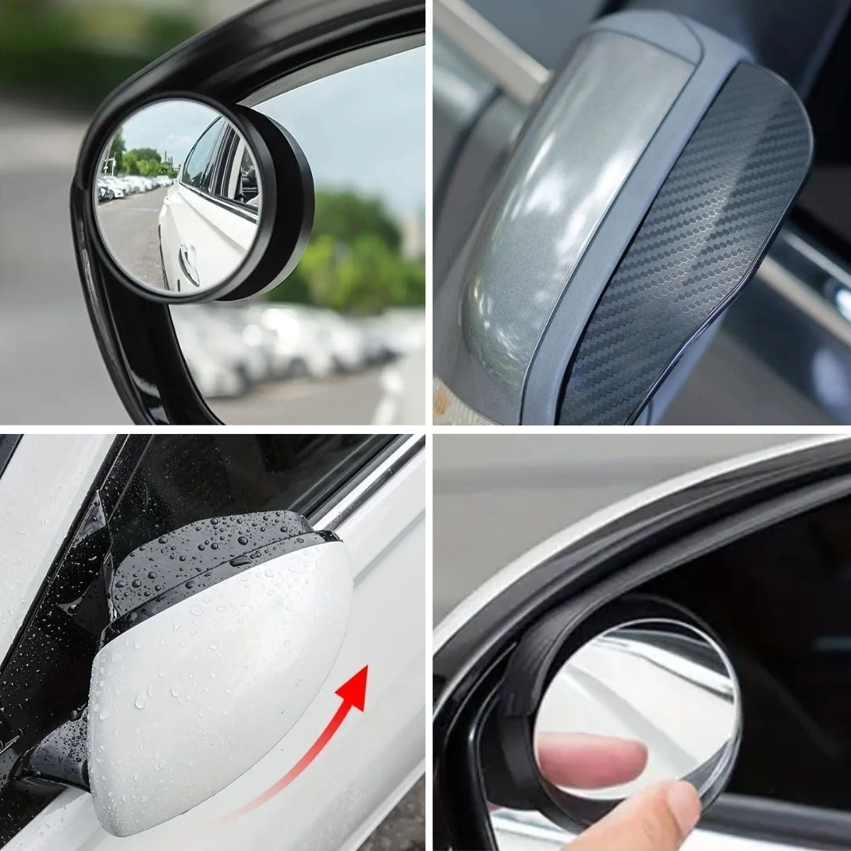 BUFFER® 2 Adet Kendinden Aynalı Karbon Fiber Görünümlü Araba Yan Ayna Yağmur Koruyucuları Yağmur & Kar Kalkanı Visörler