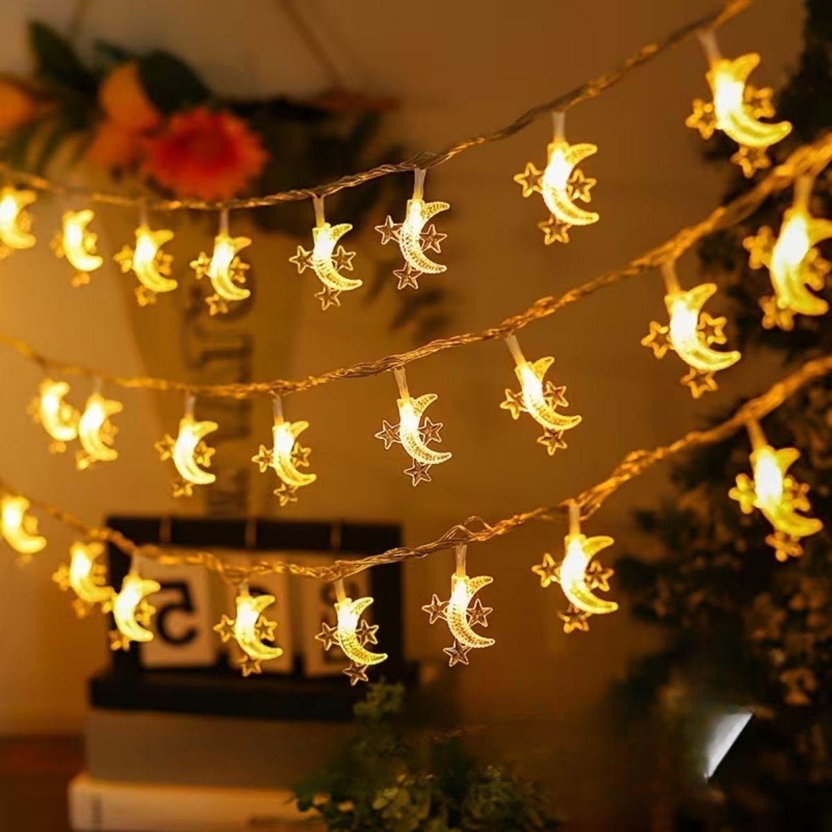 Hilal ve 3 Mini Yıldız Şekilli 3.5 Metre USB LED Işık - 20 LED li Dekoratif Ramazan Dekorasyonu ve Ortam Aydınlatması hakkında ürün açıklaması