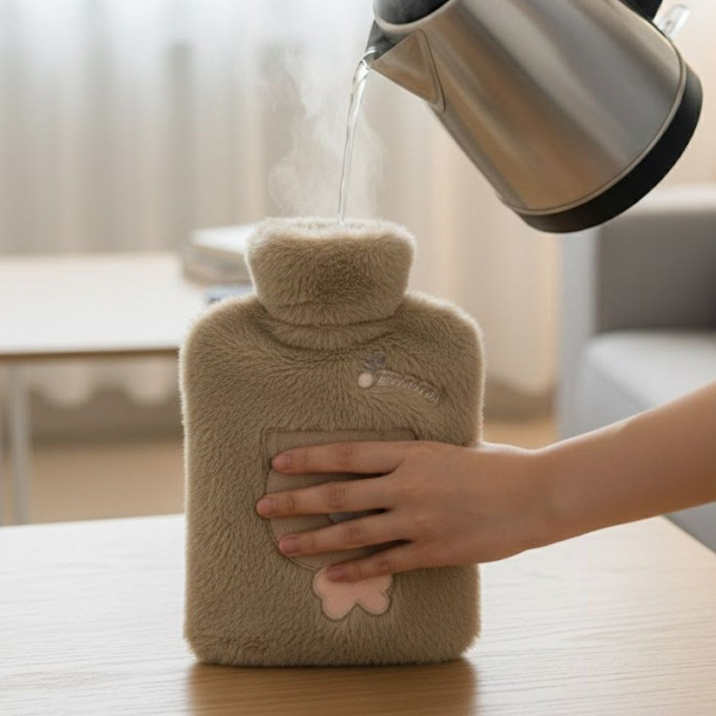 Papyonlu Ayıcıklı Kahverengi Figürlü Peluş Sıcak Su Torbası 1 Lt - Yumuşak Kılıf, Uzun Süre Sıcak Tutan Termal Su Torbası