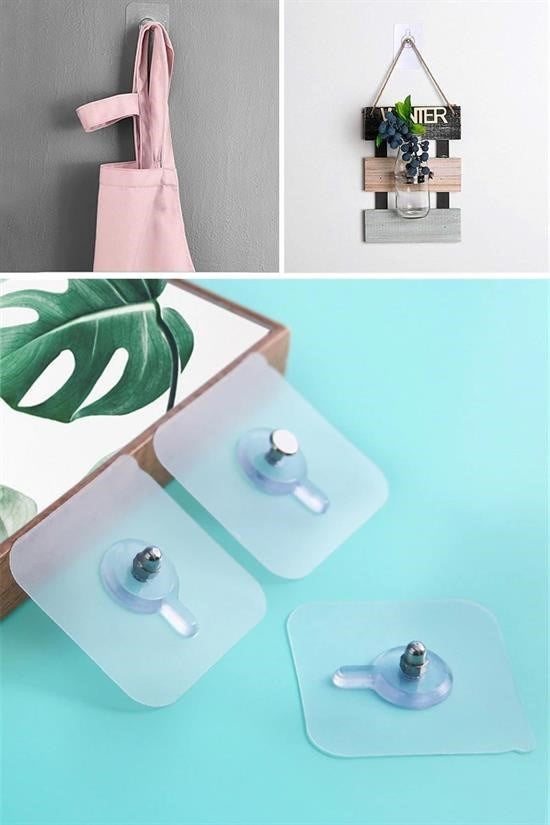 BUFFER® Süper Güçlü Çerçeve Askısı Pin Delgisiz Vidalı Tırnak Kanca Yapışkanlı Raf Tutucu Askı 4 Adet