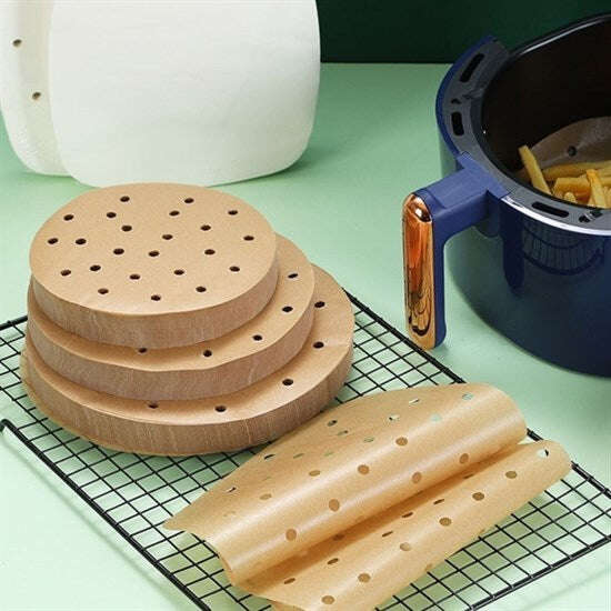 50 Adet Air Fryer Pişirme Kağıdı Tek Kullanımlık Hava Fritöz Yapışmaz Yağlı Kağıt Delikli Model - UcuzaGeliyor