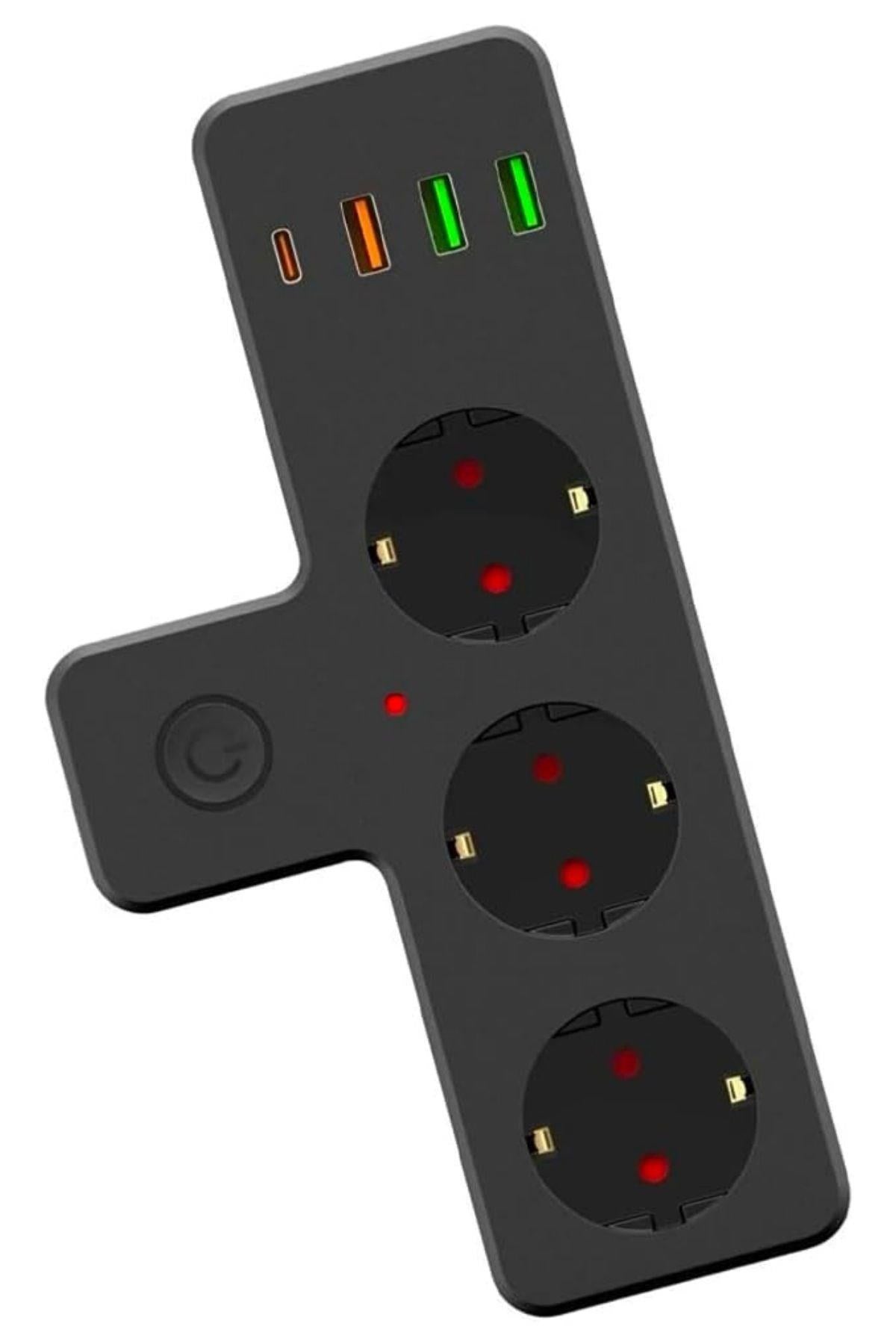 BUFFER® Termal Akım Korumalı 3 Adet Soket,3 Adet USB ve 1 Adet Type-C Girişli 20w Priz Model 3397