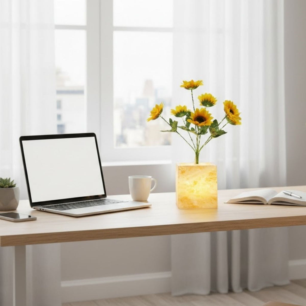 Işıklı Yapay Çiçek - Sarı Saksılı LED Dekoratif Bitki, Masaüstü ve Ev Ofis Aydınlatmalı Süs Bitkisi