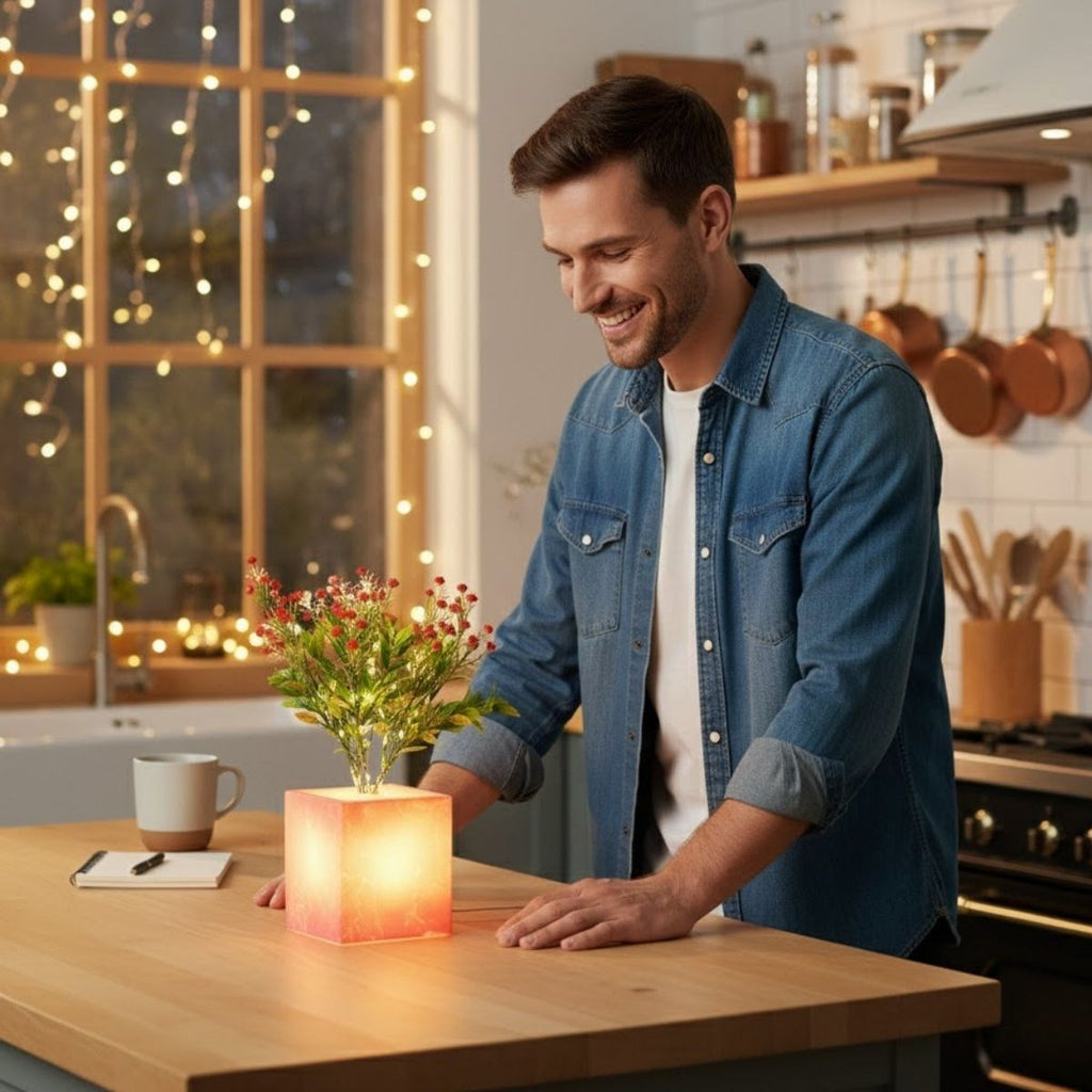 Işıklı Yapay Çiçek - Pembe Saksılı LED Dekoratif Bitki, Masaüstü ve Ev Ofis Aydınlatmalı Süs Bitkisi