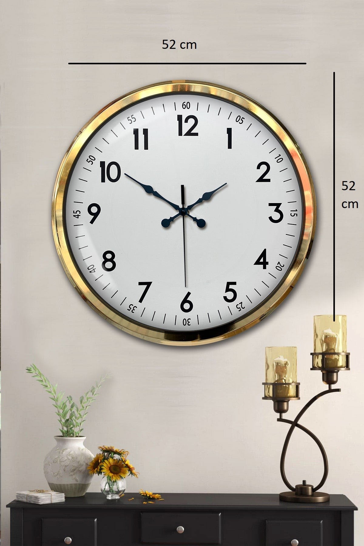 Zentime Gold & White Luxury Classic 52 Cm Metal Duvar Saati