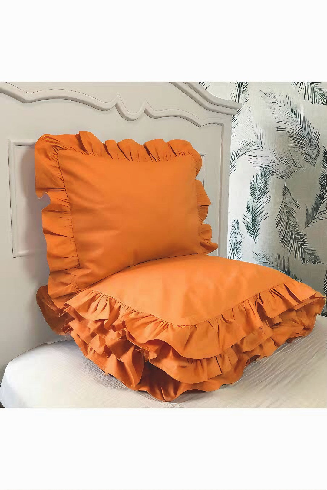 Turuncu fırfırlı çift kişilik nevresim takımı - UcuzaGeliyor