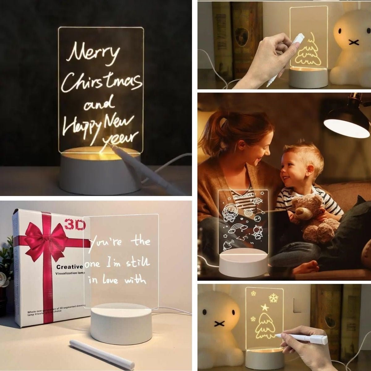 BUFFER® USB Kablolu Işıklı Kendiliğinden Beyaz Kalemli - Silgili Kreatif 3D Görselleştirme LED Lambası - UcuzaGeliyor