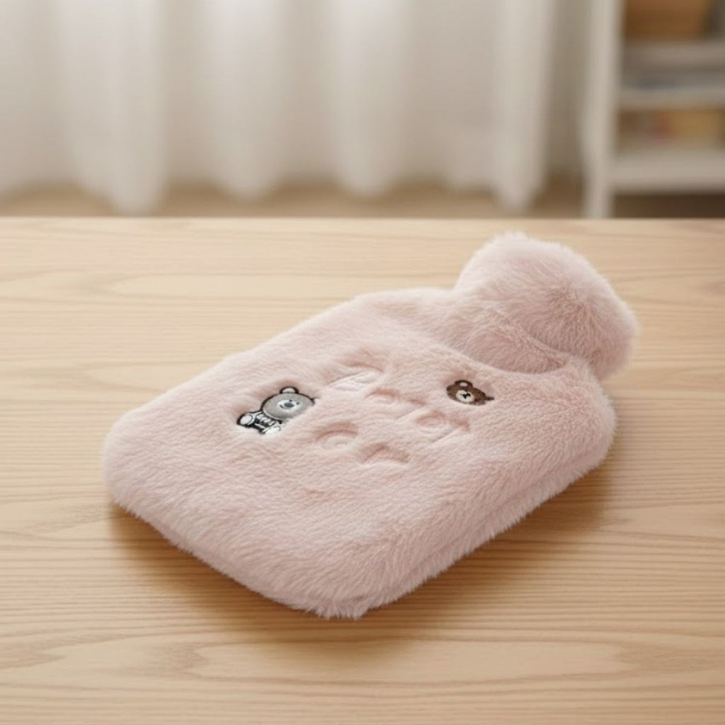 Işıklı Ayıcıklı Figürlü Pembe Peluş Sıcak Su Torbası 1 Lt - Yumuşak Kılıf, Uzun Süre Sıcak Tutan Termal Su Torbası