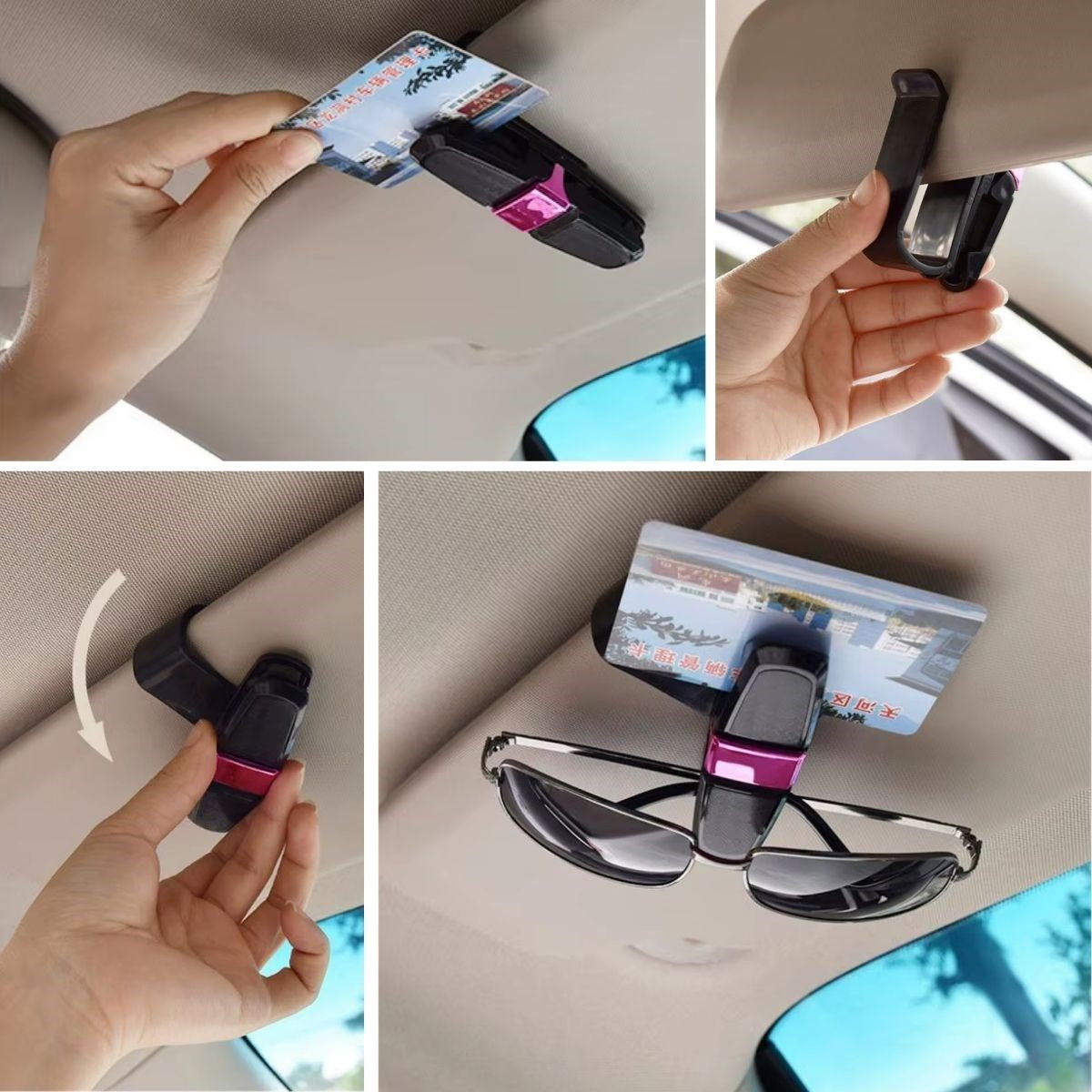 ucuzageliyor® Araç İçi Güneşliğe Takılan 2'li Gözlük,Kart,Para Takmalık Aparat