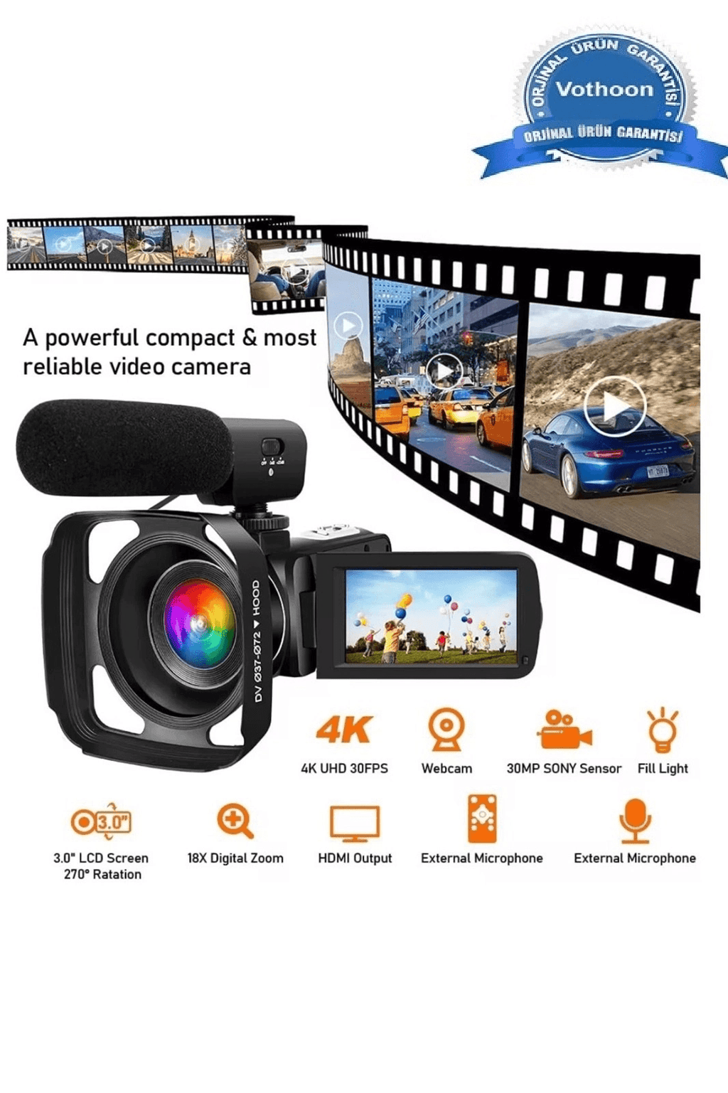 4k Vlog Dijital Video Kamera Wifi 48mp 16x Kaydedici Fotoğrafçılık 3.0  ıps Dokunmatik Ekran Mikrofon Çift Batarya