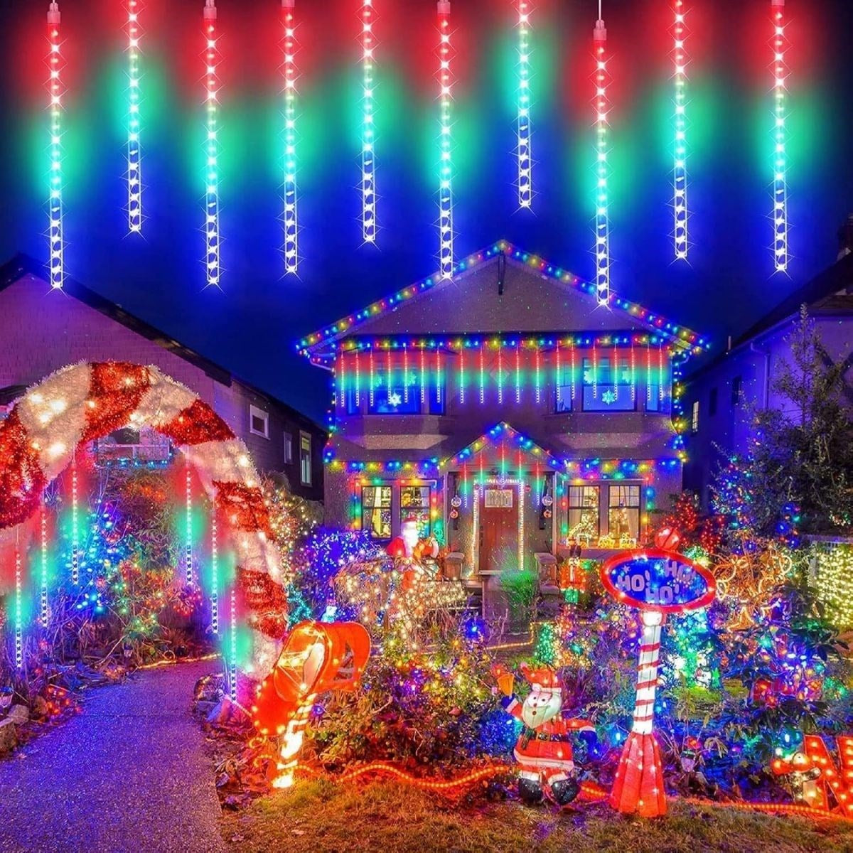 10'lu 45 CM Uzunluğunda Plastik Meteor 2m Kablo LED USB RGB Ağaç Işığı - Renk Değiştiren Asmalı Dekoratif Bahçe ve Dış Mekan Aydınlatması