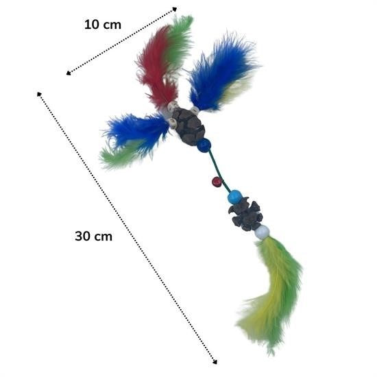 BUFFER® Tüylü Tahta Boncuklu Zilli Kedi Oyuncağı Çok Renkli Kedi Oyuncak - UcuzaGeliyor