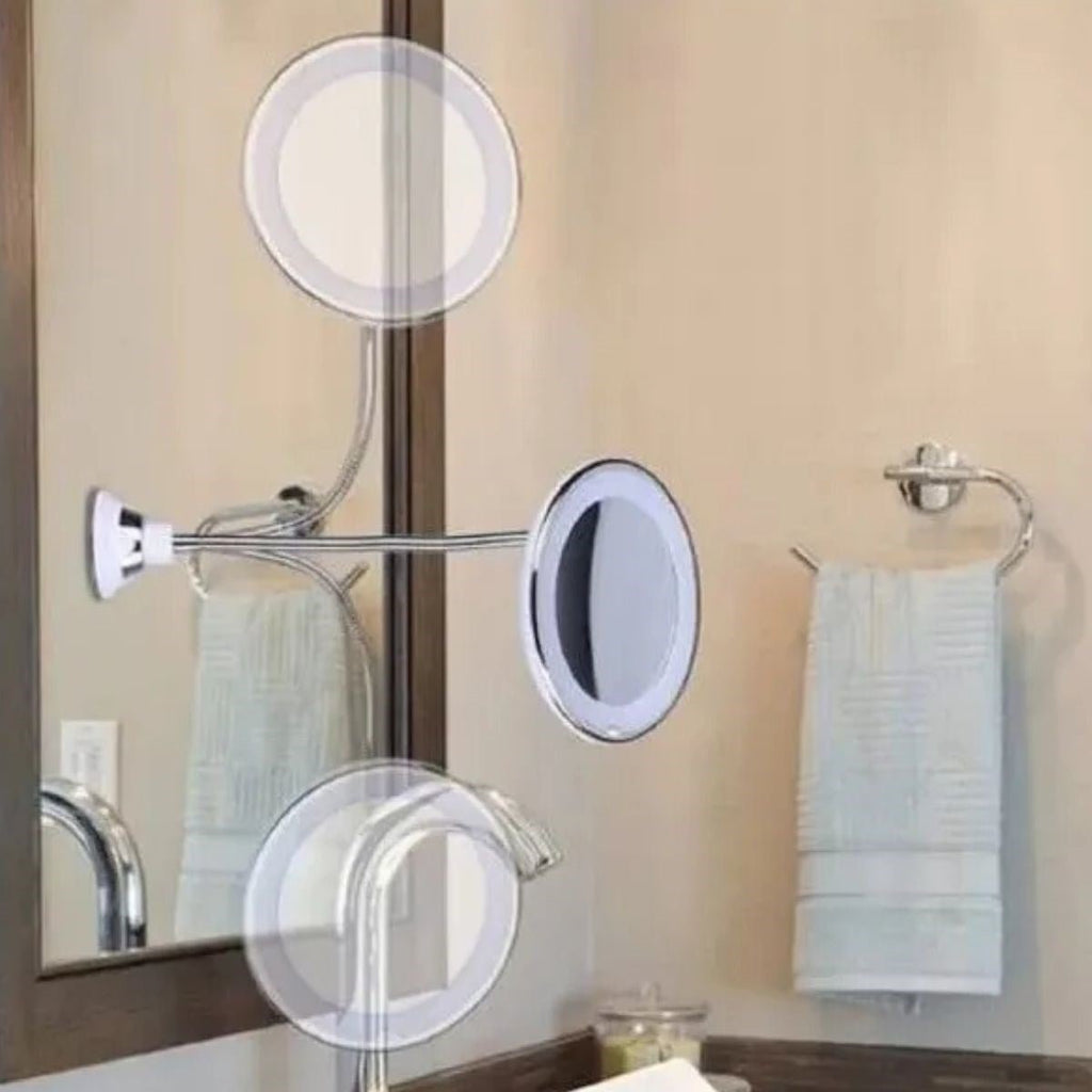 BUFFER® 360° Döner Esnek Makyaj Aynası - 10X Büyüteçli, Güçlü Vantuzlu Detay Görüntüleme Çok Açılı Makyaj & Cilt Bakım Aynası - UcuzaGeliyor