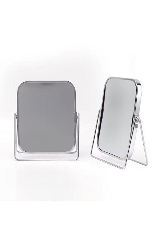 Gümüş Renk Ayarlanabilir KARE Metal Ayaklı Masa Üstü Makyaj Aynası -360° Döner,Şık Dekoratif Tasarım